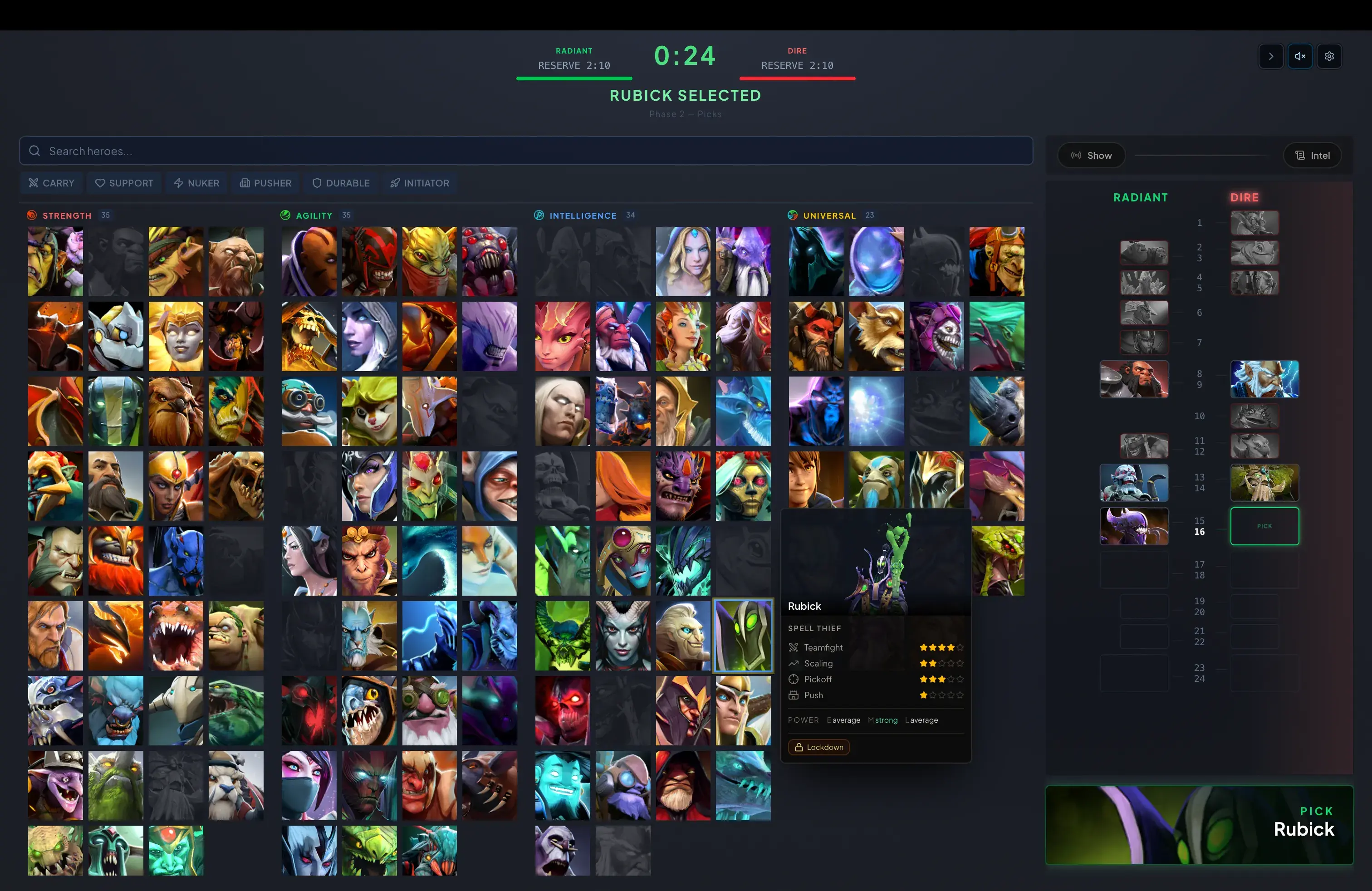 CM draft board — Dota Captain screenshot
