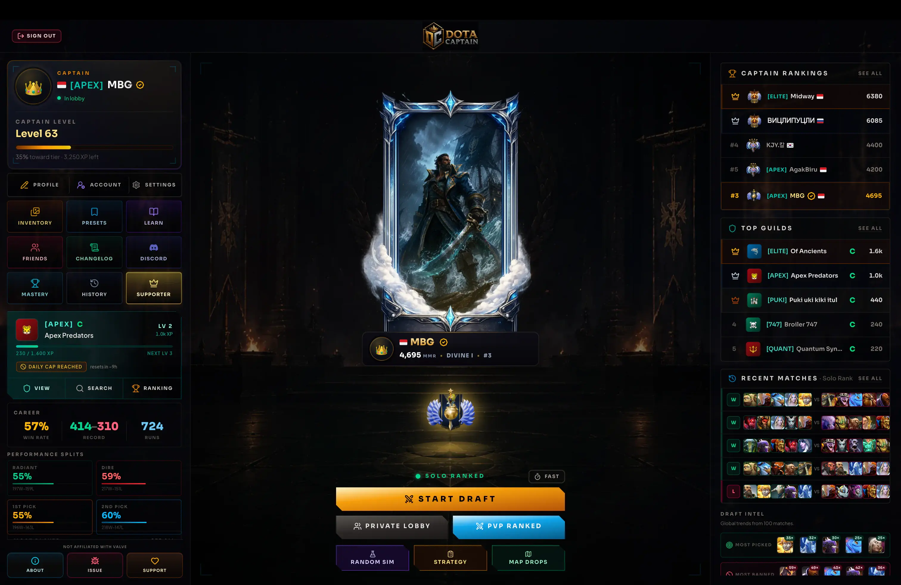 Captain lobby — Dota Captain screenshot
